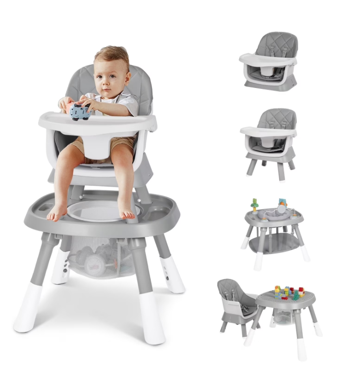 LINLUX 15 in 1 Baby High Chair, Toddler Booster Seat for Eat, Infant Dining Chair W/Stool, Grey