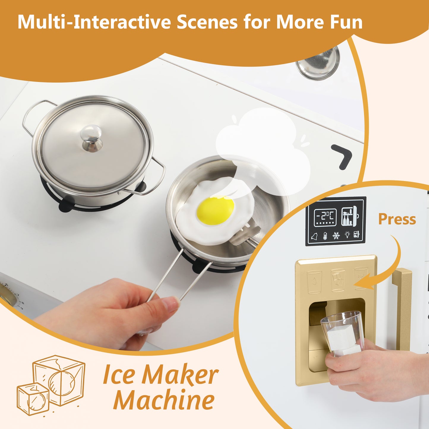 AILEEKISS Wood Kids Play Kitchen, Pretend Kitchen Playset for Children Age 3 Years up, White