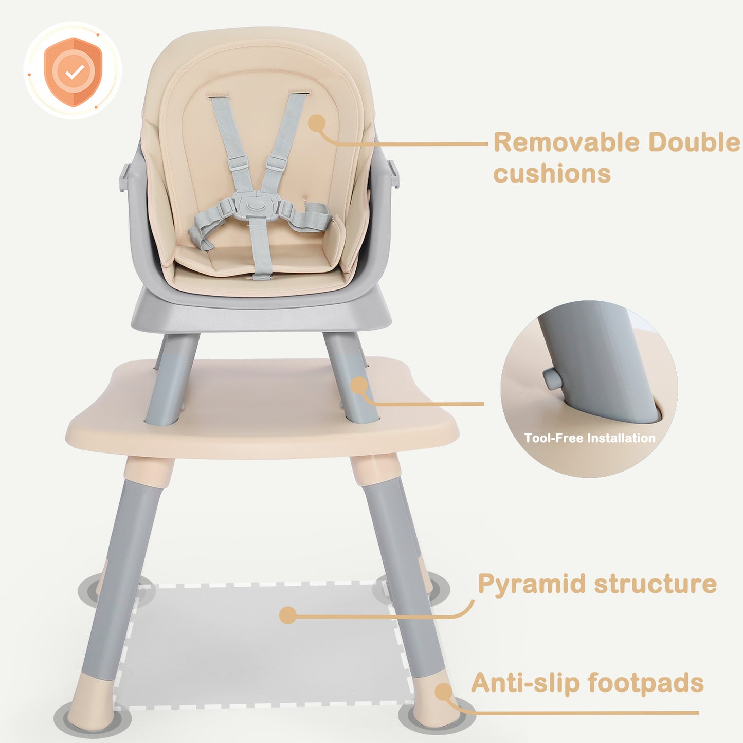 AILEEKISS 8 in 1 Baby High Chair, Toddler Dining Booster Seat for Eating, Khaki