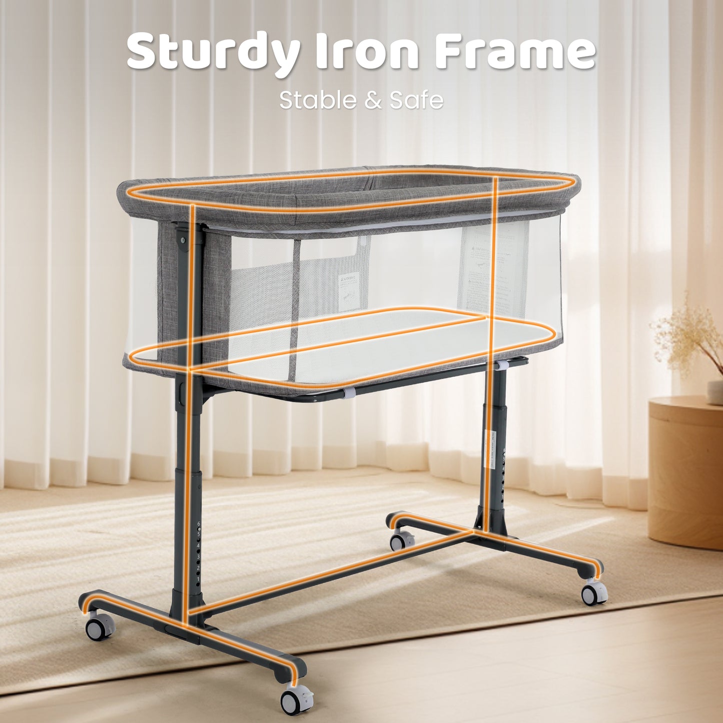 AILEEKISS Baby Bassinet Bedside Sleeper, Height Adjustable Newborn Baby Bassinet with Wheels, Grey