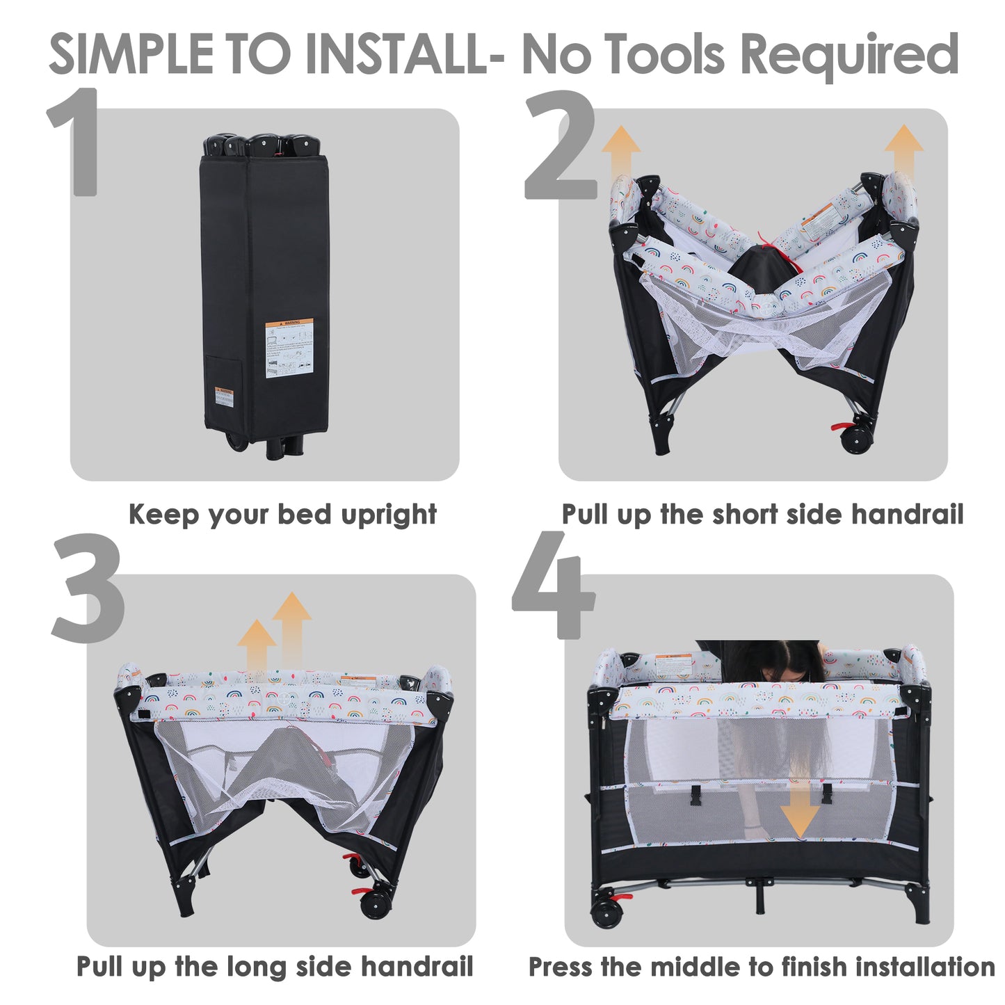 AILEEKISS 4-in-1 Portable Baby Play Yard with Changing Table for Newborn, Multicolor