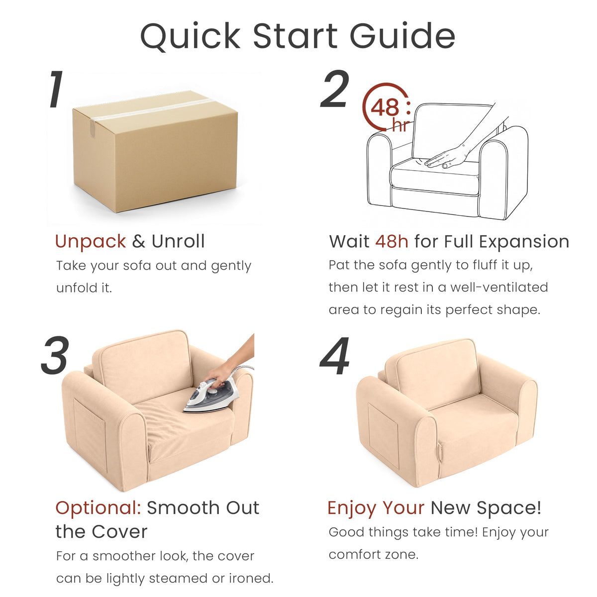 AILEEKISS 2-in-1 Toddler Sofa Chair, Foldable Kids Couch Flip Open Bed for Playroom, Beige