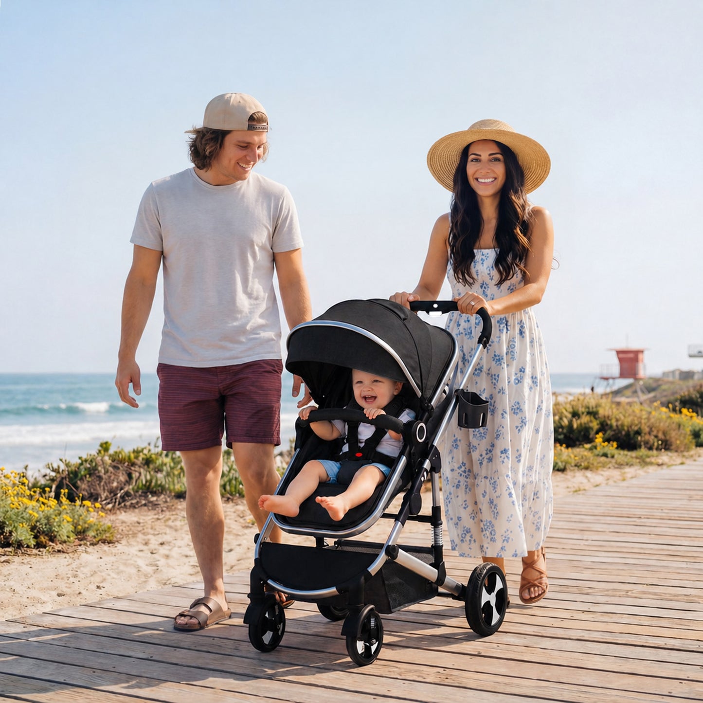 AILEEKISS 3 in 1 Convertible Baby Stroller, Unisex Folding Newborn Stroller with Big Seat, Black Silver