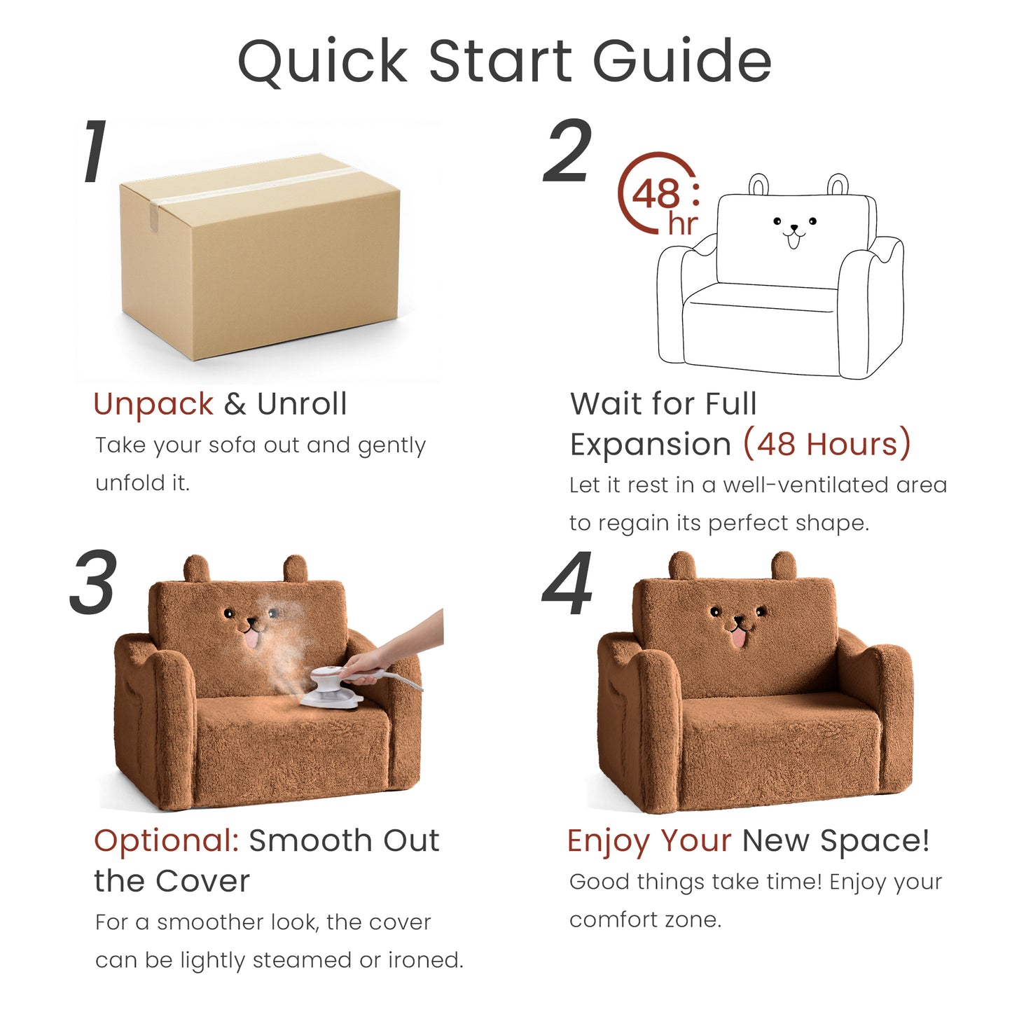 AILEEKISS Toddler Sofa, Foldable Kids Sofa Couch, Convertible Baby Lounger Chair for Playroom, Brown