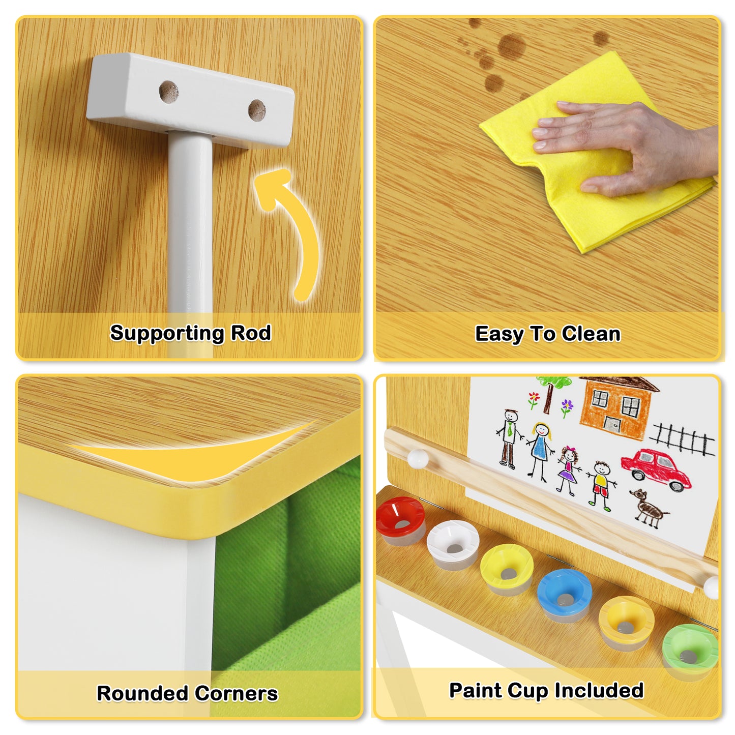 2 in 1 Kids Art Table and Chair Set, Toddler Art Easel & Craft Activity Desk w/ Paper Roll, Natural