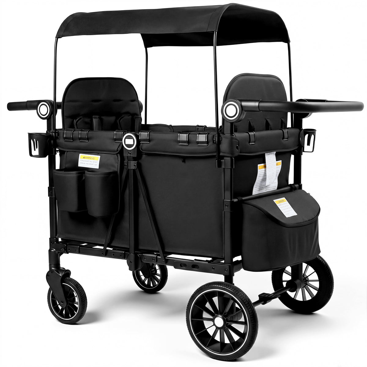 LINLUX 4-in-1 Stroller Wagon for 4 Kids, 200 Lbs Capacity, All-Terrain Wheels, Black