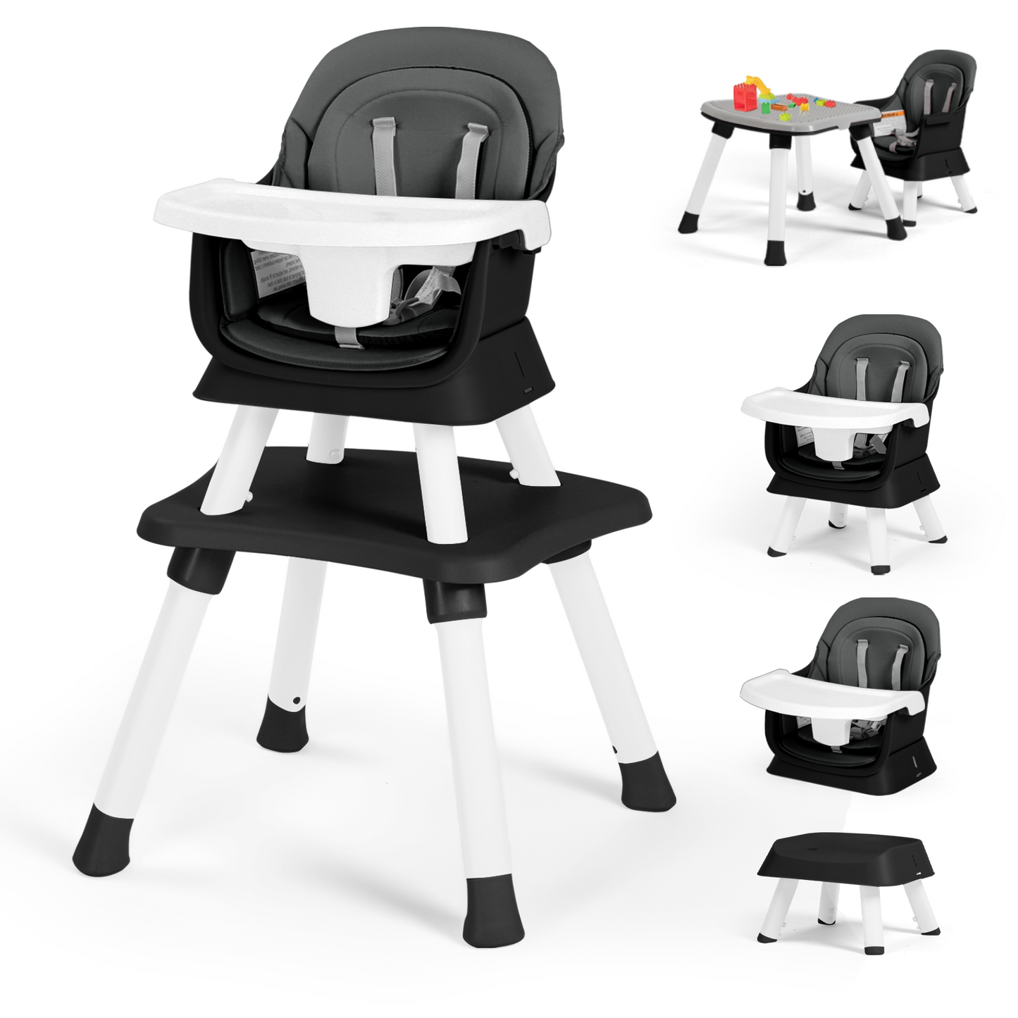 LINLUX 8 in 1 Convertible High Chair for Babies, Feeding Booster Seat for Toddlers, Grey