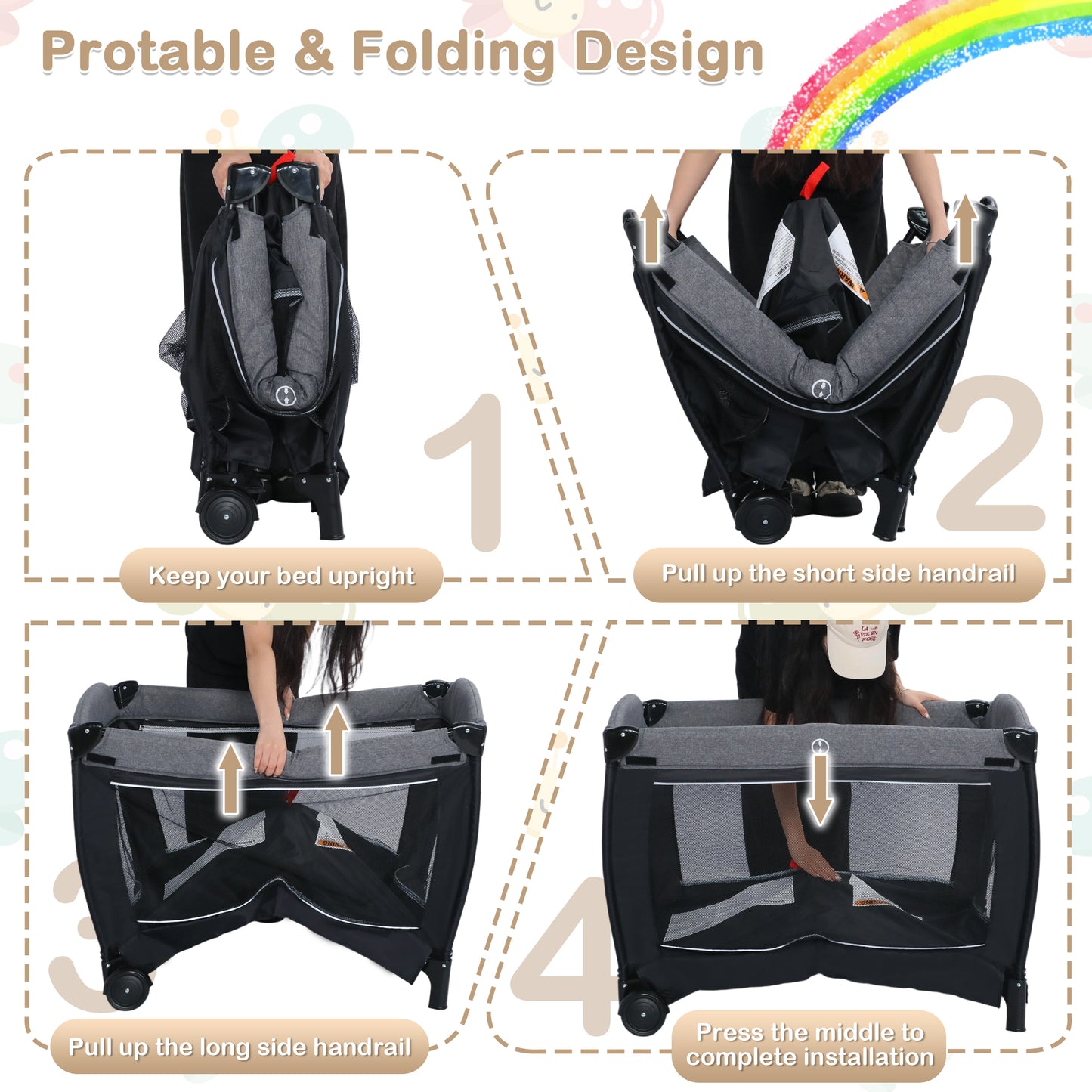 AILEEKISS 3-in-1 Nursery Center, Foldable Baby Playard with Changing Table for Newborn, Black