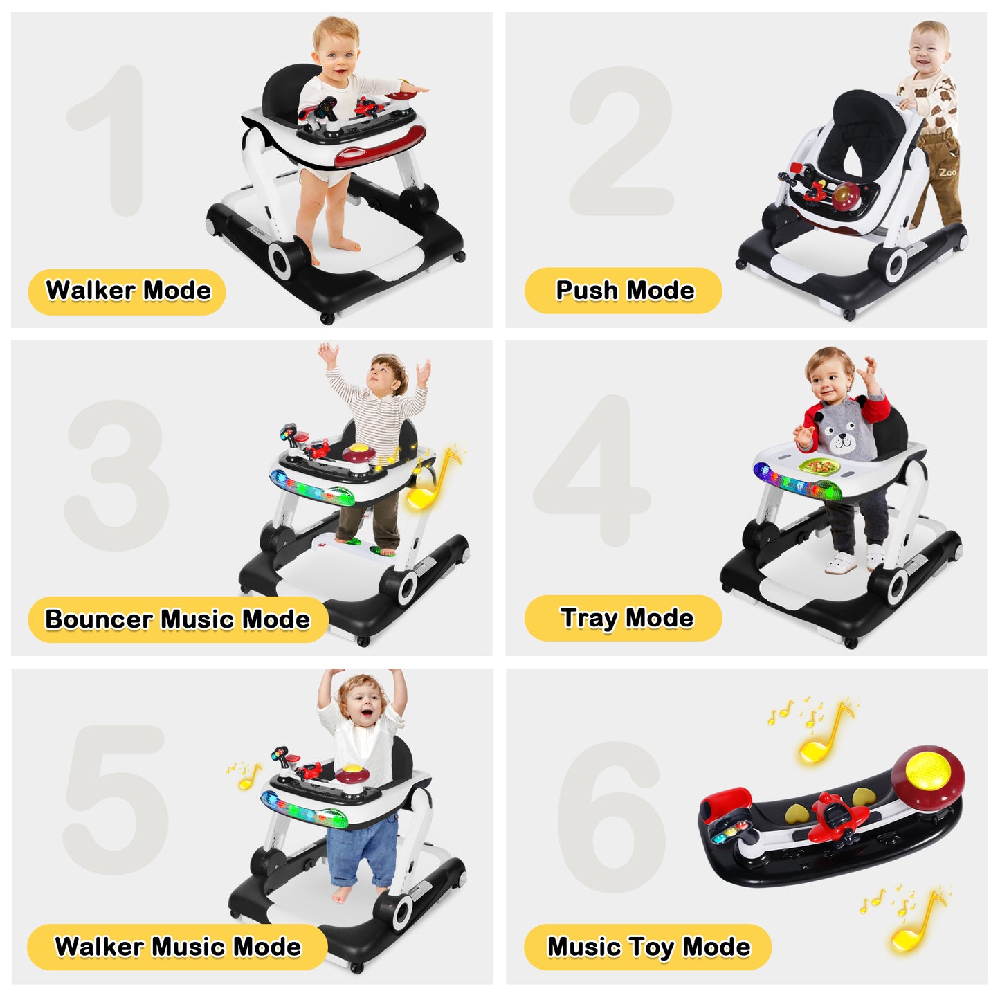 AILEEKISS Baby Walker Activity Center, 5 in 1 Toddler Push Walker Bouncer Combo for Boys Girls, Black