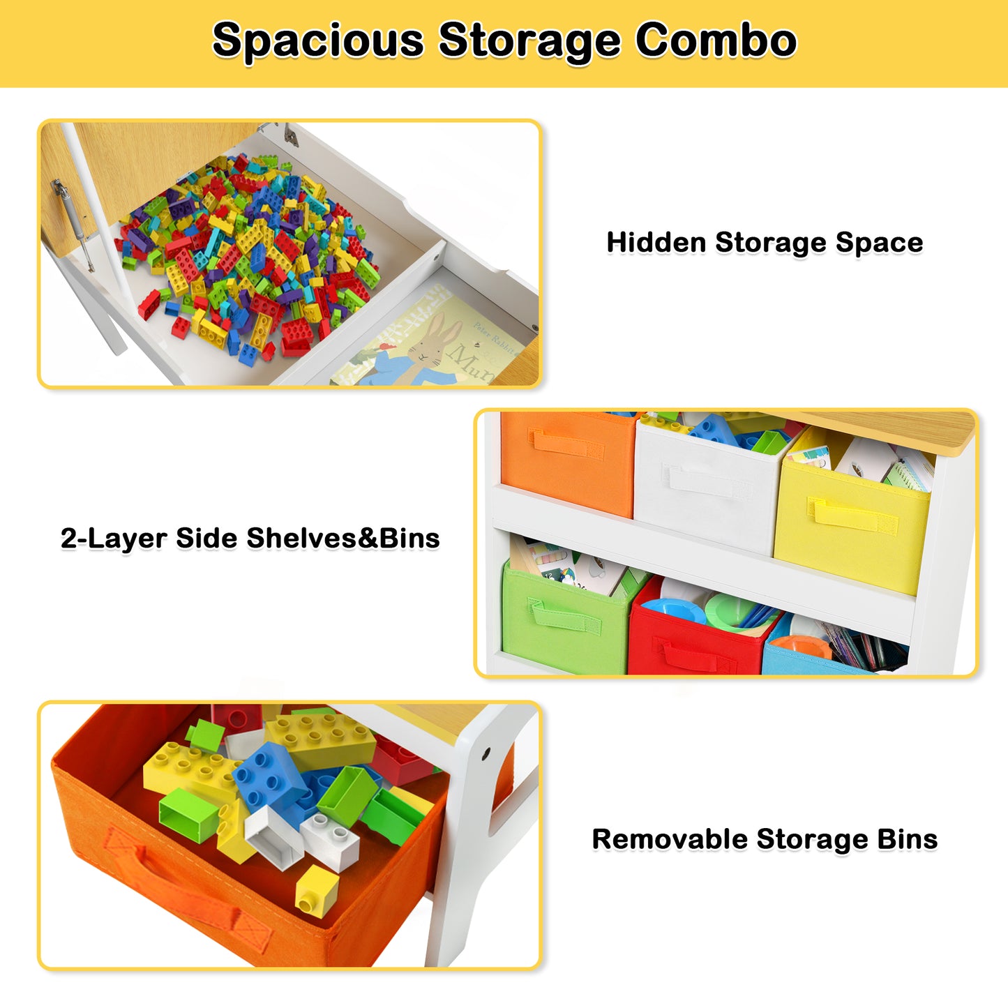 2 in 1 Kids Art Table and Chair Set, Toddler Art Easel & Craft Activity Desk w/ Paper Roll, Natural