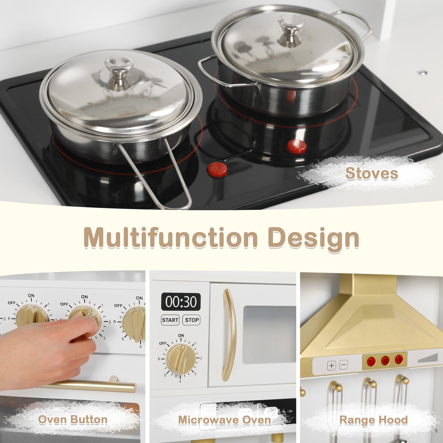 AILEEKISS Wood Kids Play Kitchen, Pretend Kitchen Playset for Children Age 3 Years up, White