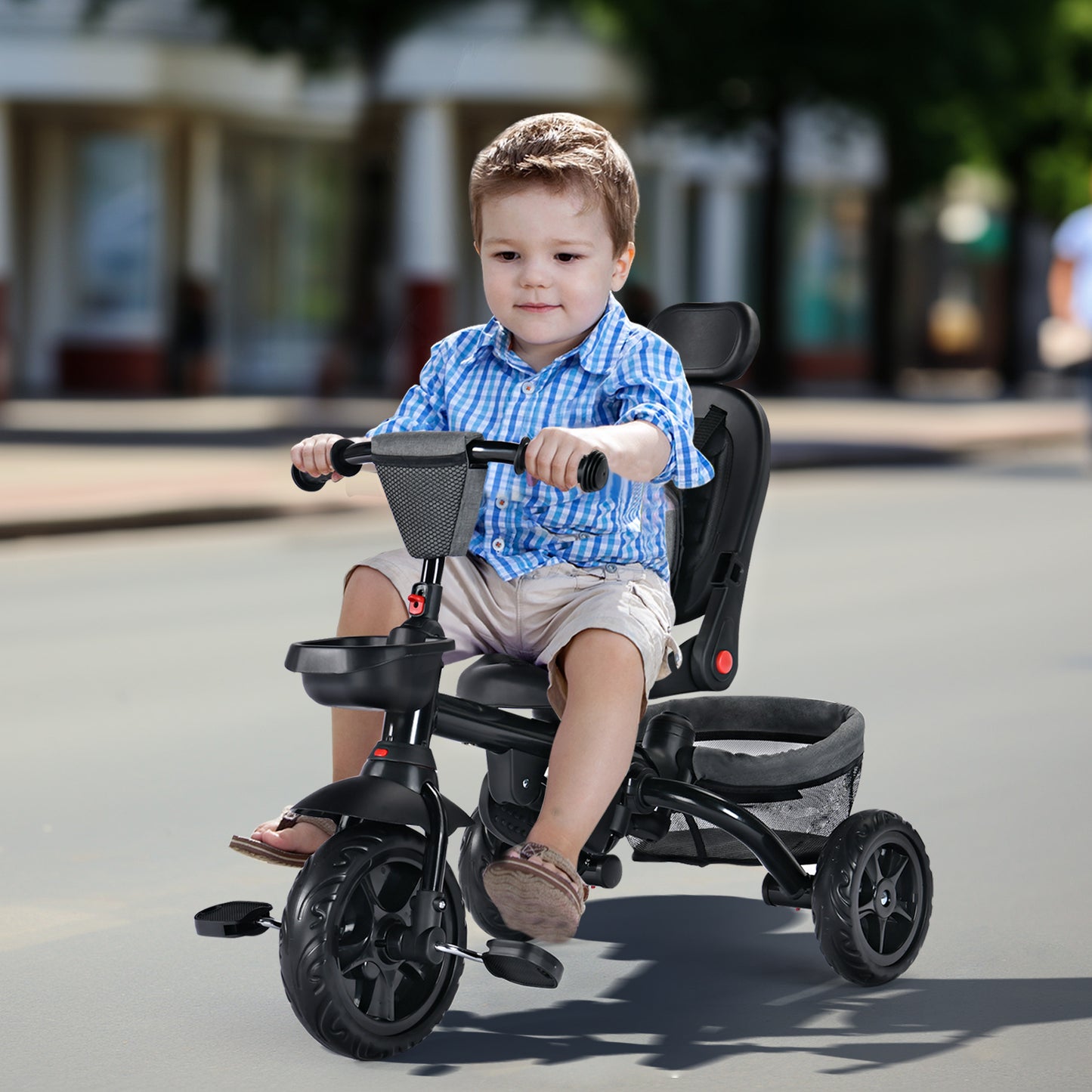 AILEEKISS Folding Kids' Tricycle, 8 IN 1 Baby Trike W/Removable Canpoy&Parental Push Rod, Toddler Bike Stroller for Kids 1-5 Years, Grey