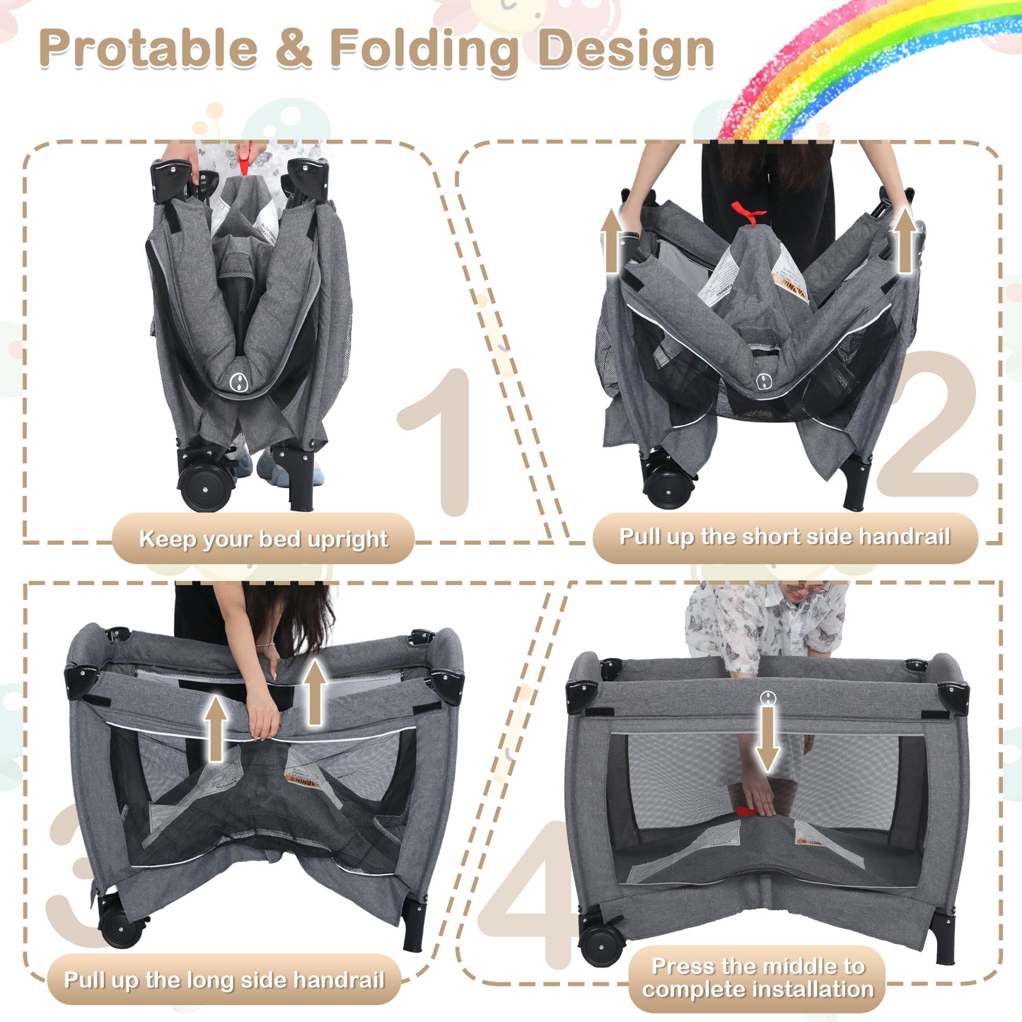 AILEEKISS 3-in-1 Nursery Center, Foldable Baby Playard with Changing Table for Newborn, Grey