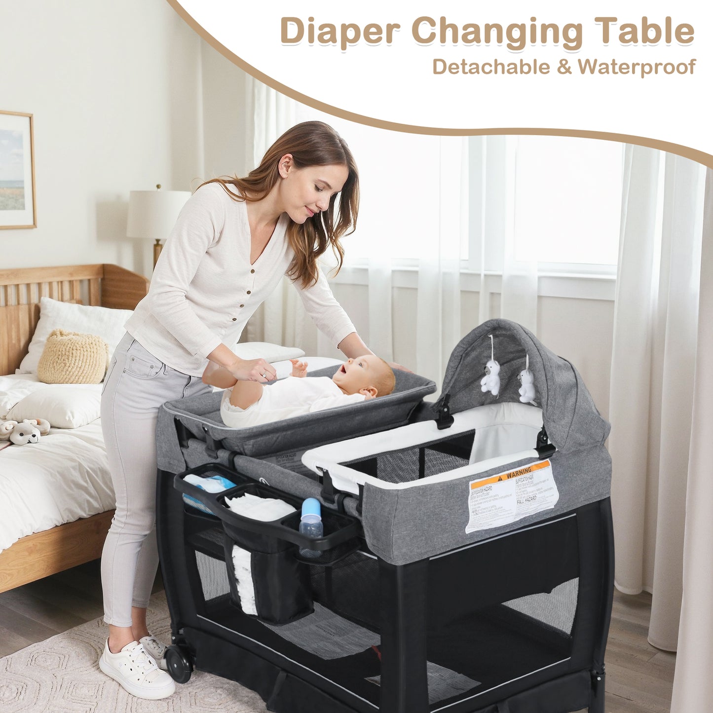 AILEEKISS 3-in-1 Nursery Center, Foldable Baby Playard with Changing Table for Newborn, Black