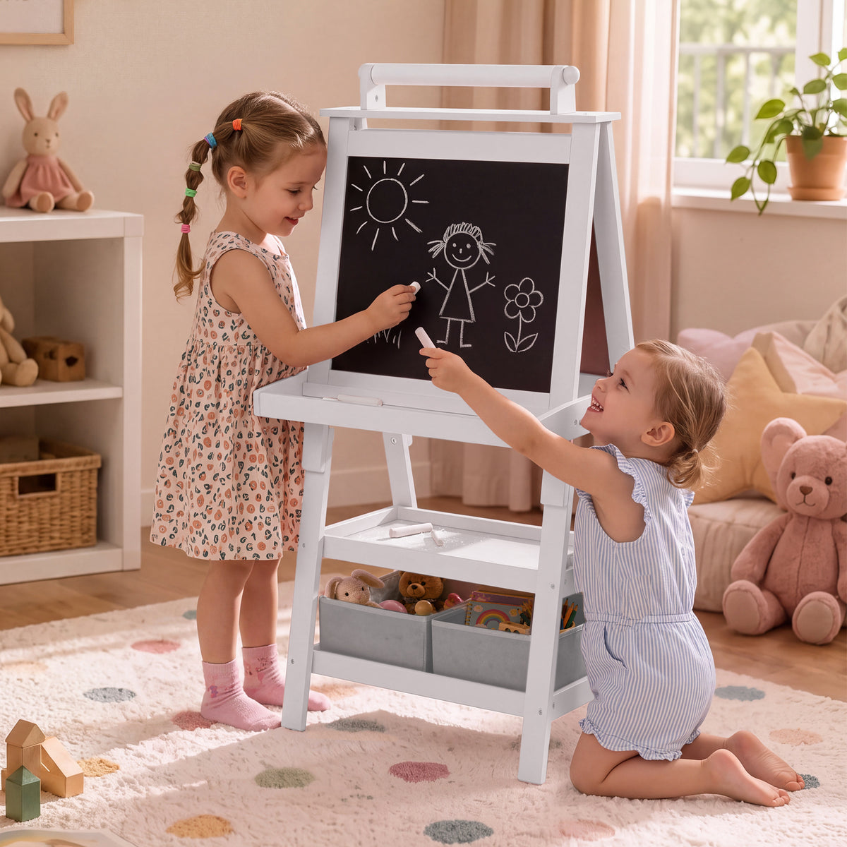 LINLUX 3 in 1 Kids Art Easel Drawing Board Double-Sided Whiteboard Chalkboard, White