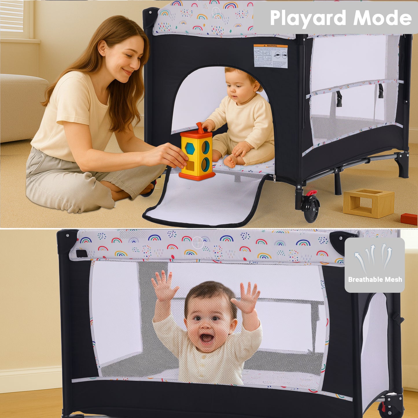 AILEEKISS 4-in-1 Portable Baby Play Yard with Changing Table for Newborn, Multicolor