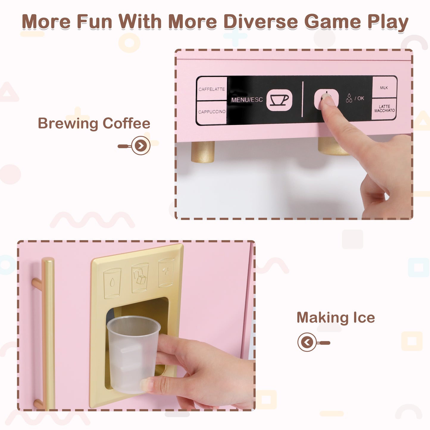 AILEEKISS Wood Kids Play Kitchen, Pretend Kitchen Playset for Children Age 3 Years up, Pink