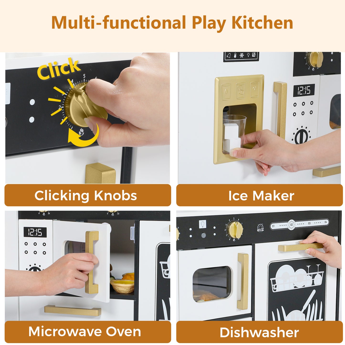 AILEEKISS Wood Kids Play Kitchen, Pretend Kitchen Playset for Children Age 3 Years up, Black