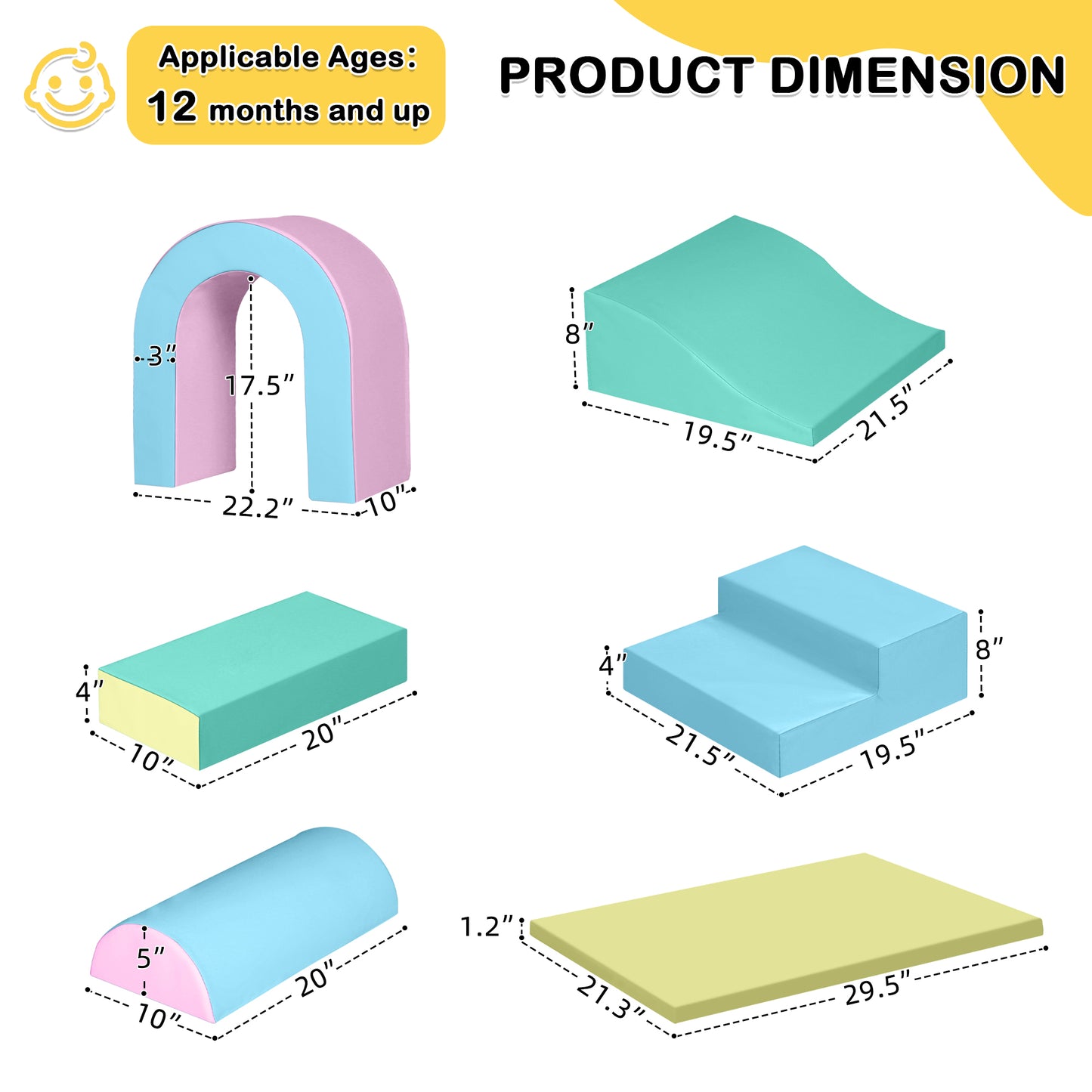 AILEEKISS Toddler Foam Climb Blocks, 10Pcs Indoor Baby Playground Climber Toy for Children, Macaroon