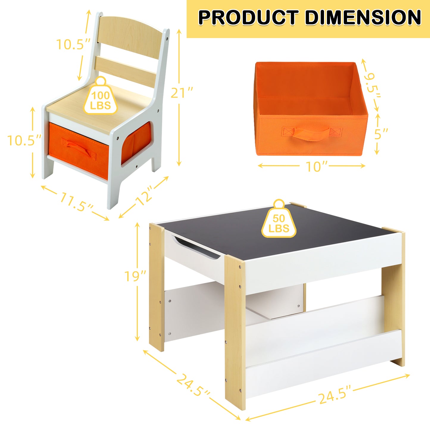 4 in 1 Kids Wood Table & 2 Chairs Set, Children Activity Table Toddler w/Storage, Natural