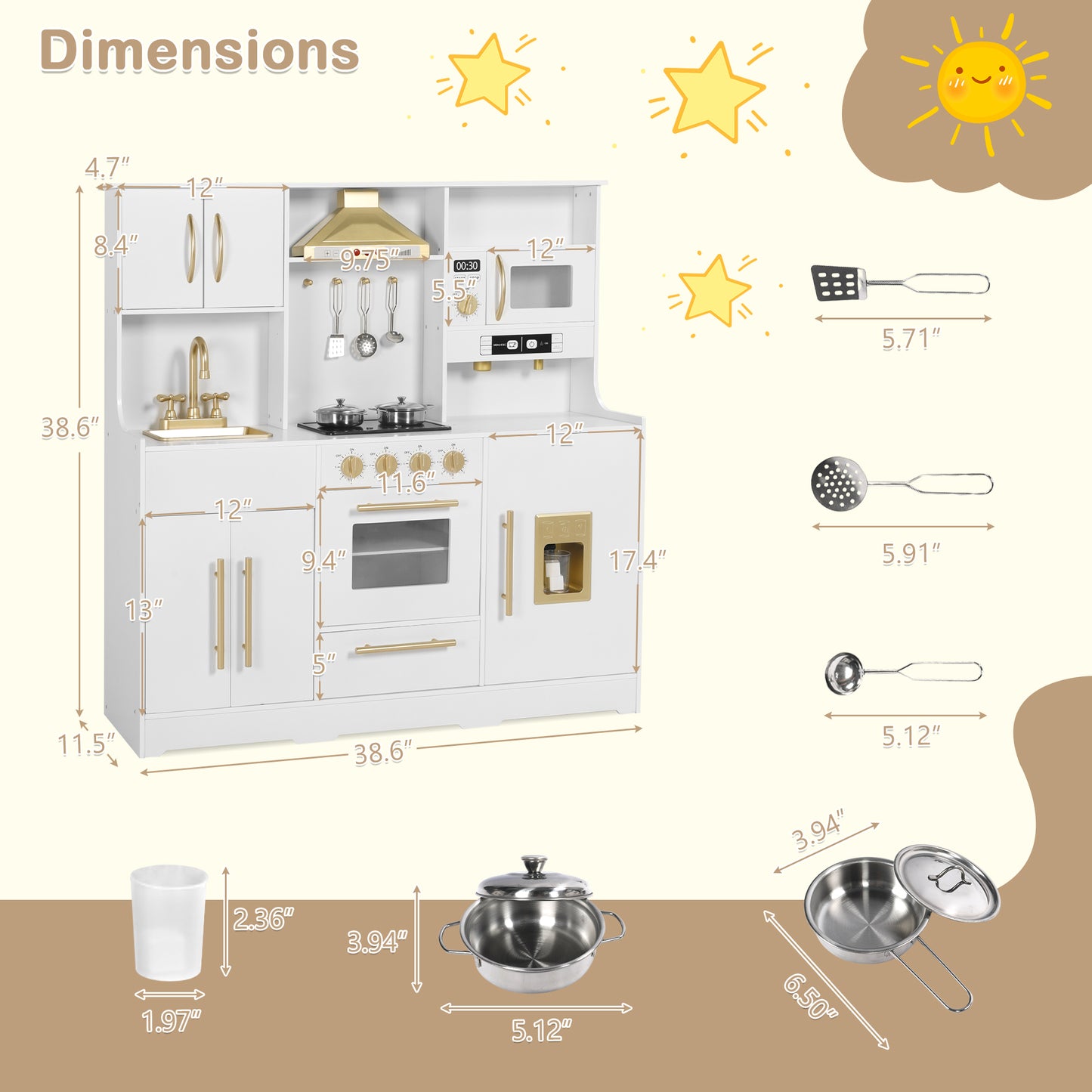 AILEEKISS Wood Kids Play Kitchen, Pretend Kitchen Playset for Children Age 3 Years up, White