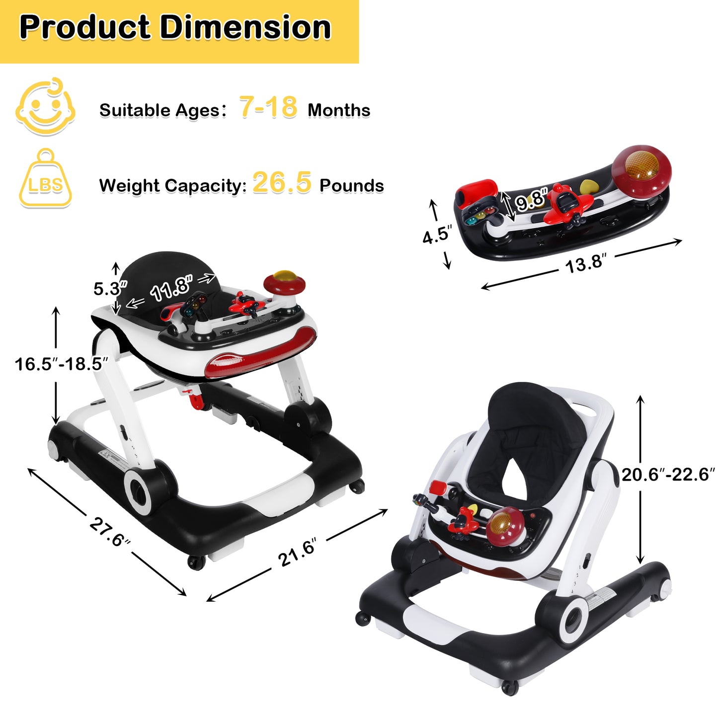AILEEKISS Baby Walker Activity Center, 5 in 1 Toddler Push Walker Bouncer Combo for Boys Girls, Black