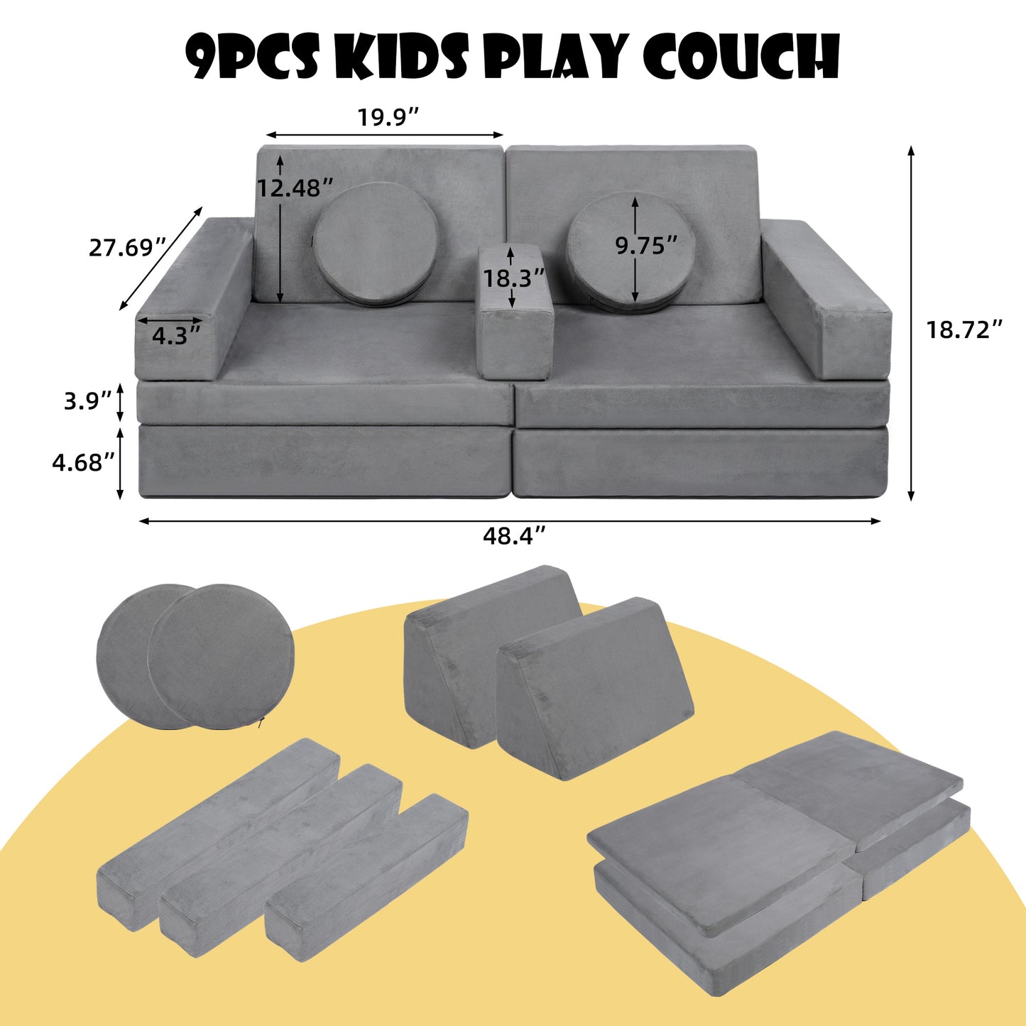 LINLUX 9 Pcs Kids Couch Sofa, Convertible Children Play Couch for Kids, Modular Sofa for Playroom