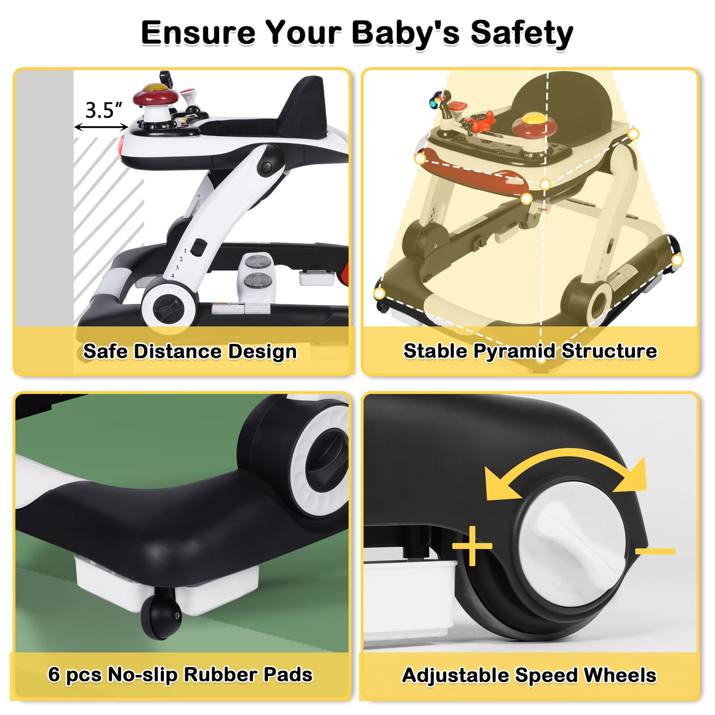 AILEEKISS Baby Walker Activity Center, 5 in 1 Toddler Push Walker Bouncer Combo for Boys Girls, Black