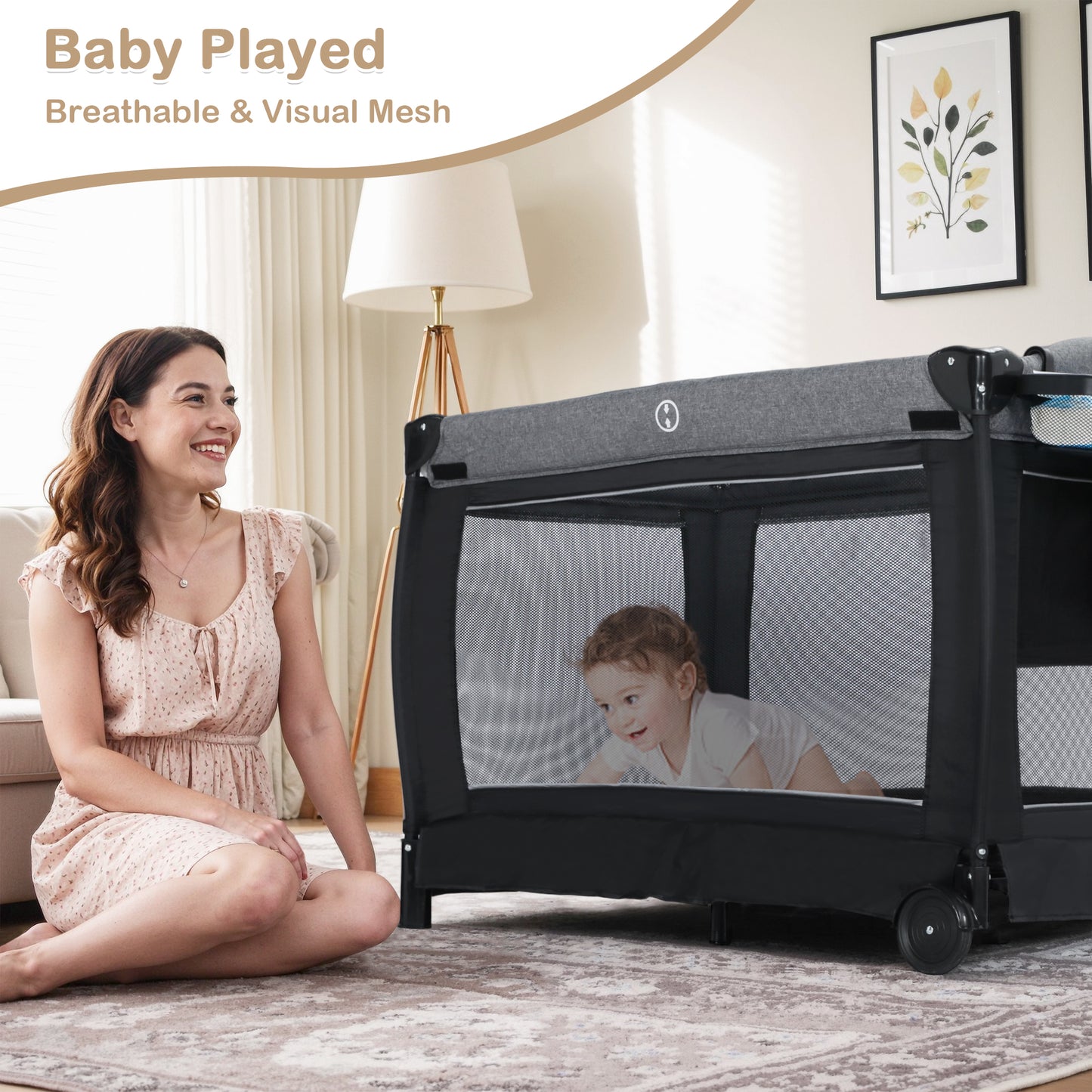 AILEEKISS 3-in-1 Nursery Center, Foldable Baby Playard with Changing Table for Newborn, Black