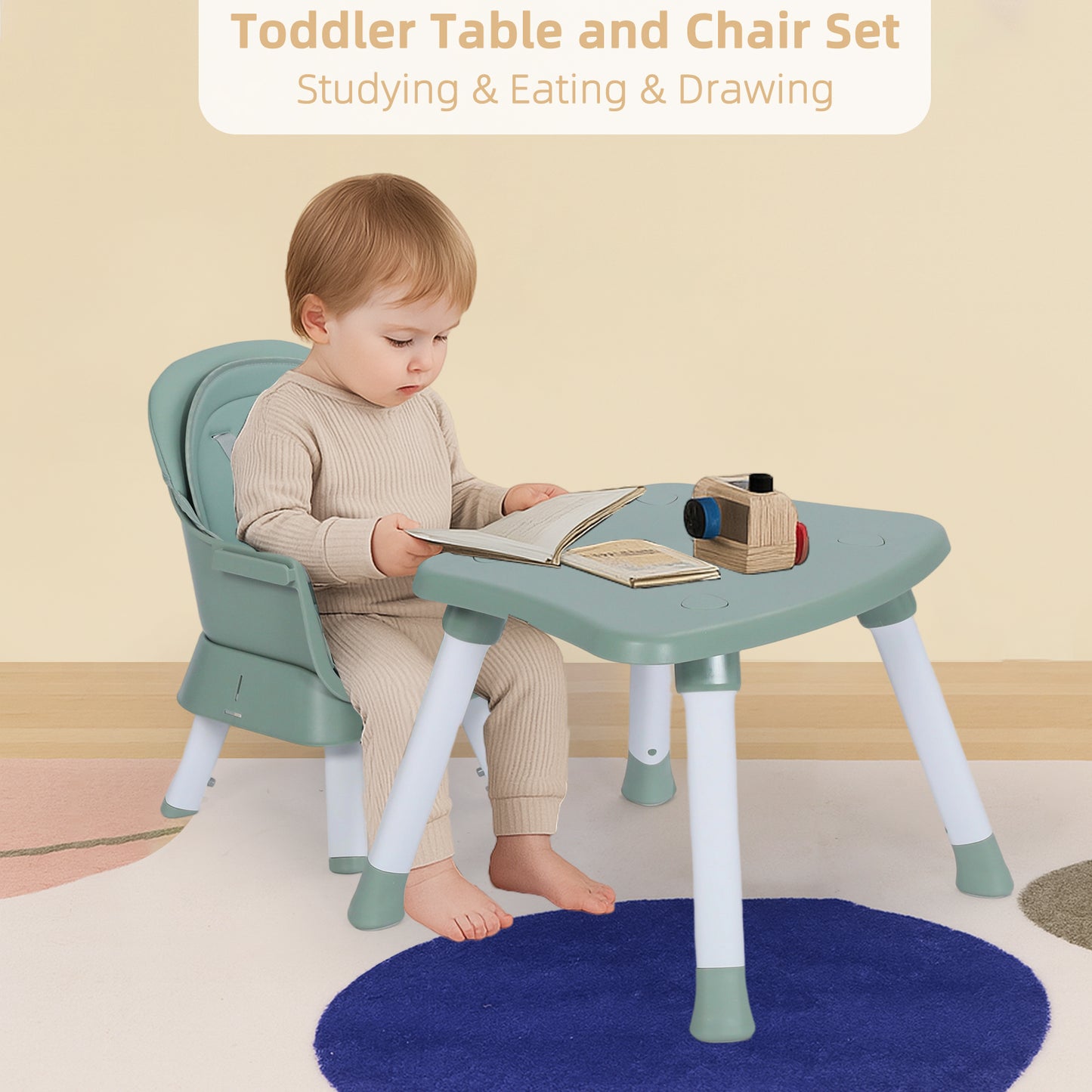 AILEEKISS 8 in 1 Baby High Chair, Toddler Dining Booster Seat for Eating, Green