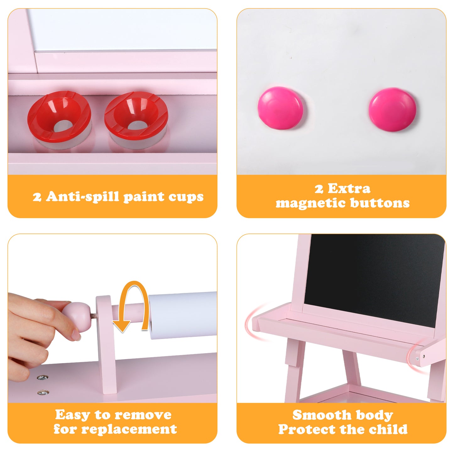 AILEEKISS 3 in 1 Kids Art Easel Double-Sided Magnetic Whiteboard Chalkboard with Paper Roller, Pink