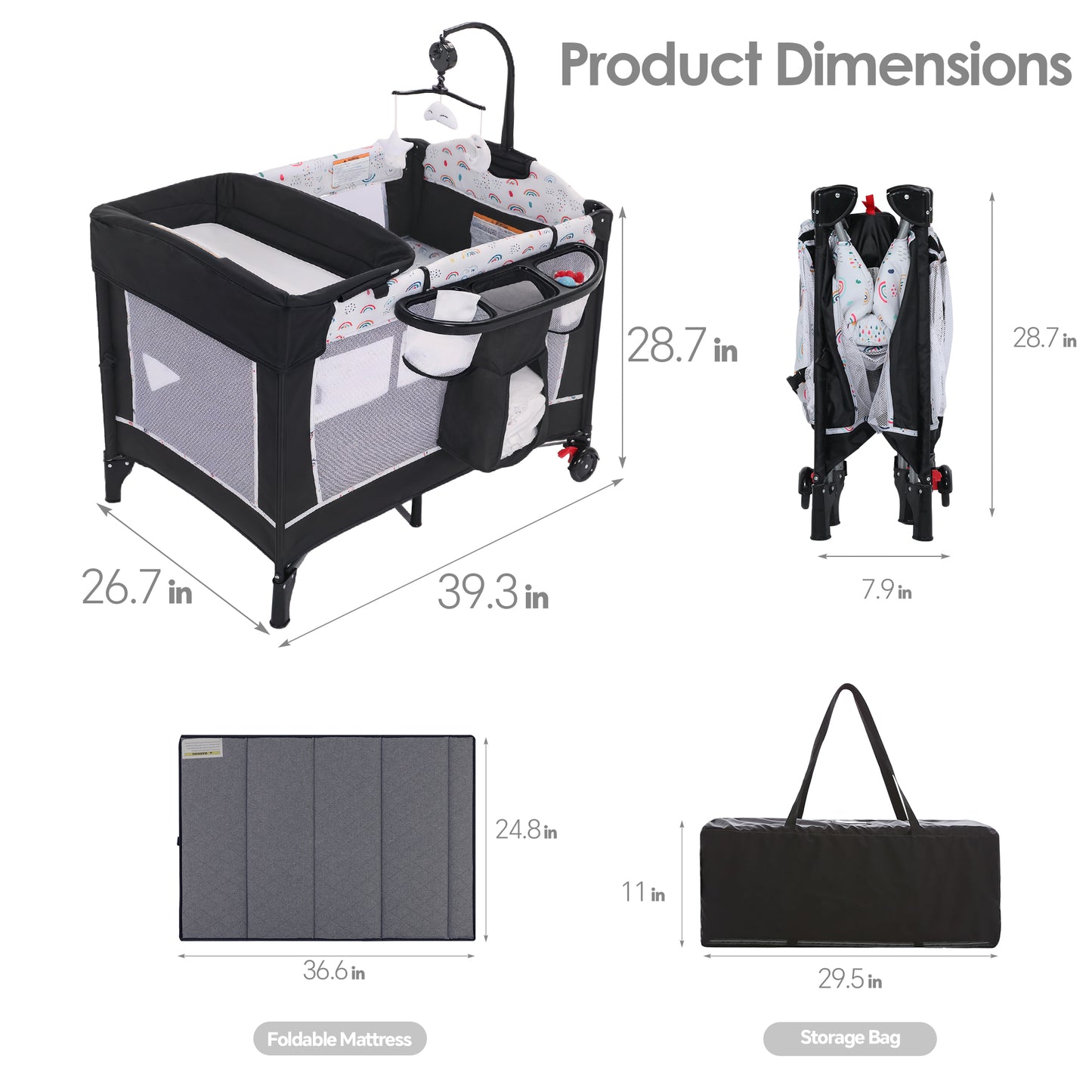 AILEEKISS 4-in-1 Portable Baby Play Yard with Changing Table for Newborn, Multicolor