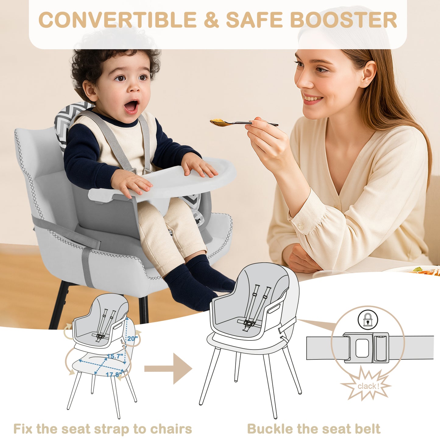 AILEEKISS 8 in 1 Baby High Chair, Toddler Dining Booster Seat for Eating, Chevron