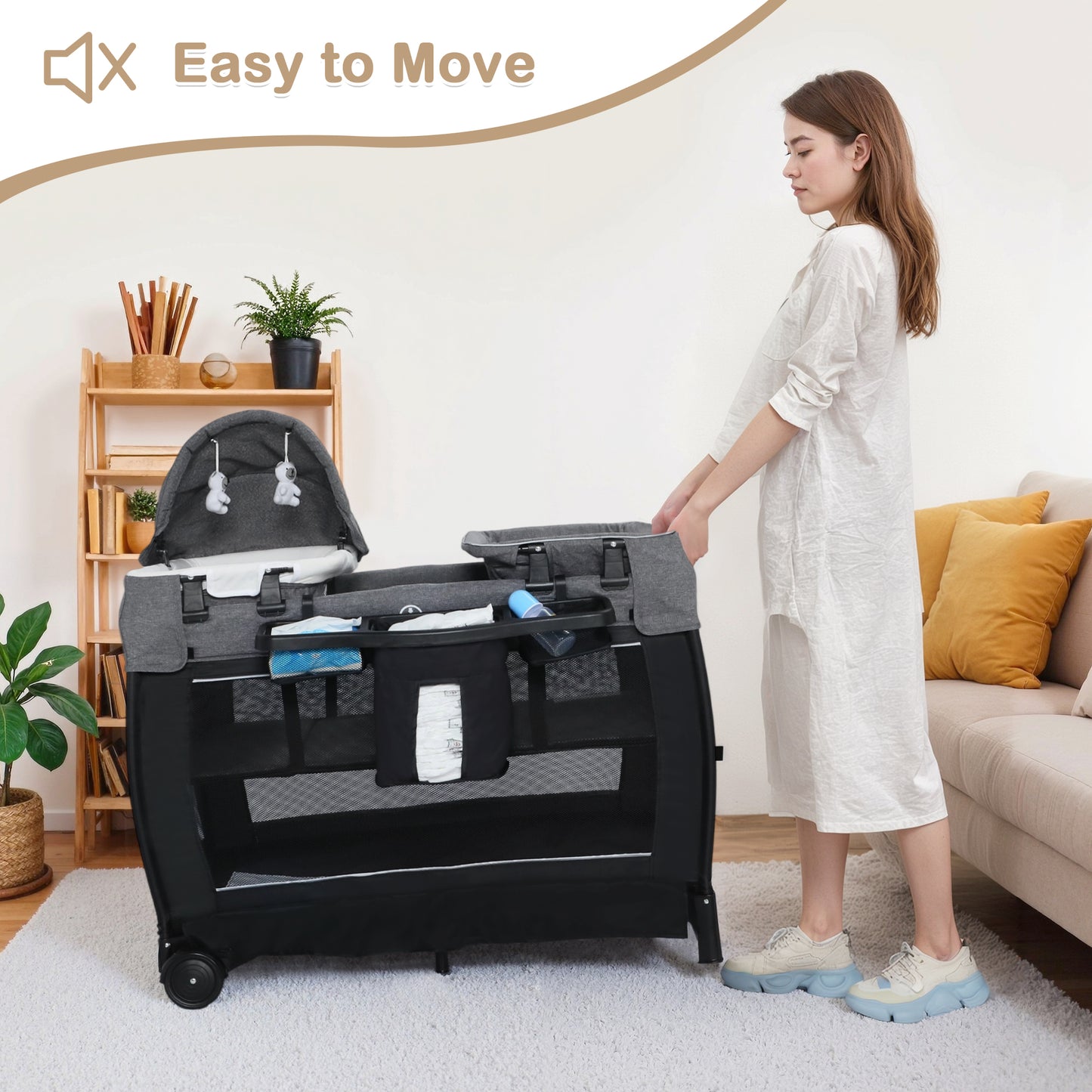 AILEEKISS 3-in-1 Nursery Center, Foldable Baby Playard with Changing Table for Newborn, Black