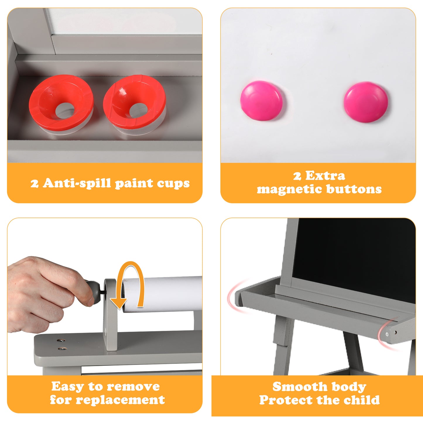 3 in 1 Kids Art Easel Double-Sided Magnetic Whiteboard Chalkboard Paper Roller, Grey