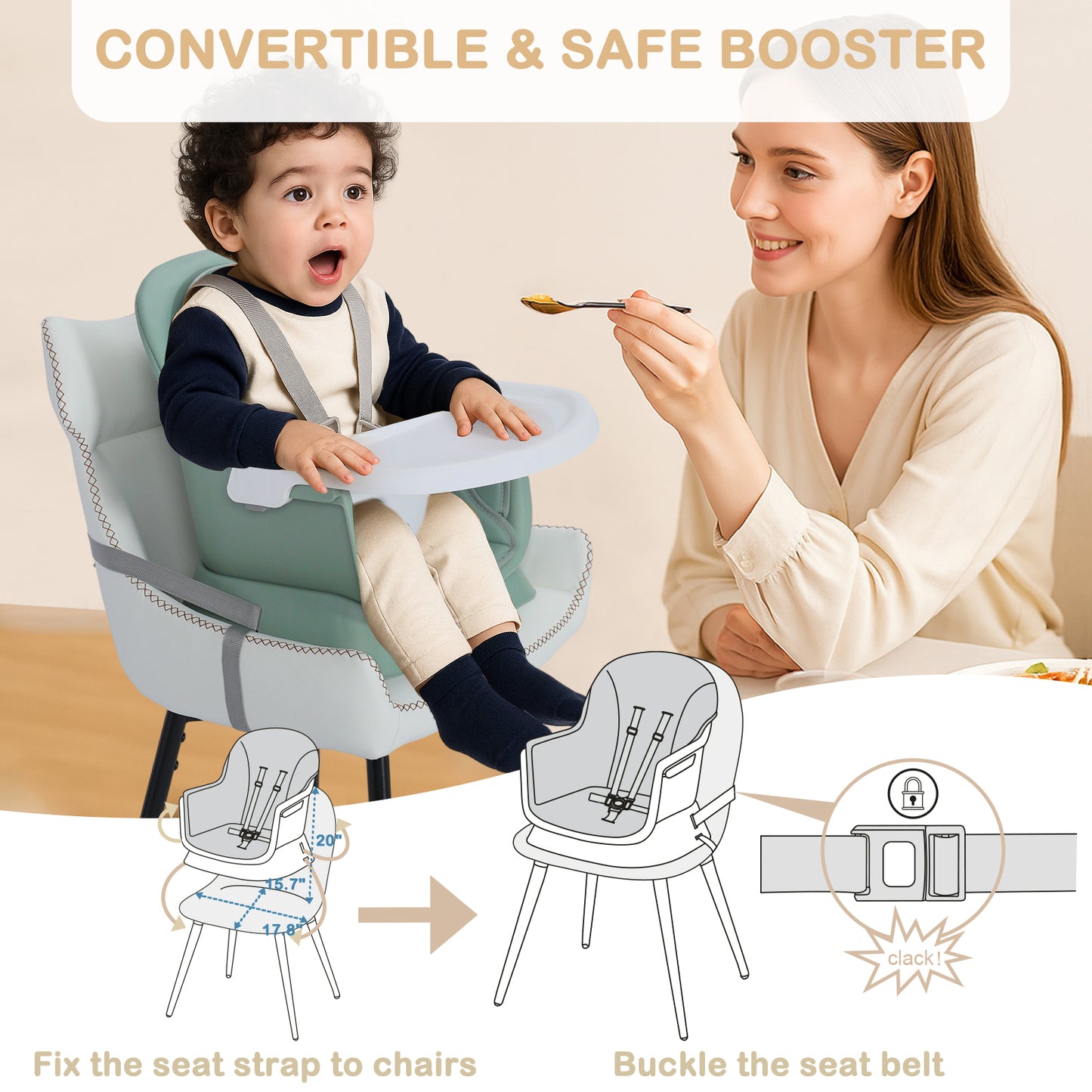 AILEEKISS 8 in 1 Baby High Chair, Toddler Dining Booster Seat for Eating, Green