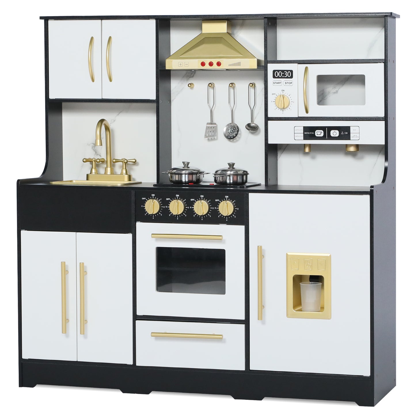AILEEKISS Wood Kids Play Kitchen, Pretend Kitchen Playset for Children Age 3 Years up, Black