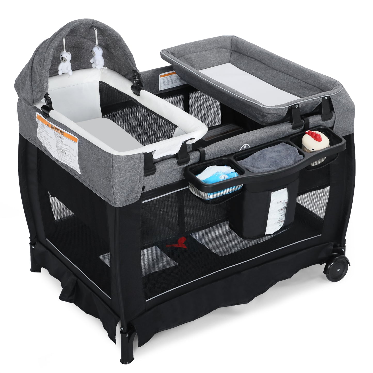 AILEEKISS 3-in-1 Nursery Center, Foldable Baby Playard with Changing Table for Newborn, Black