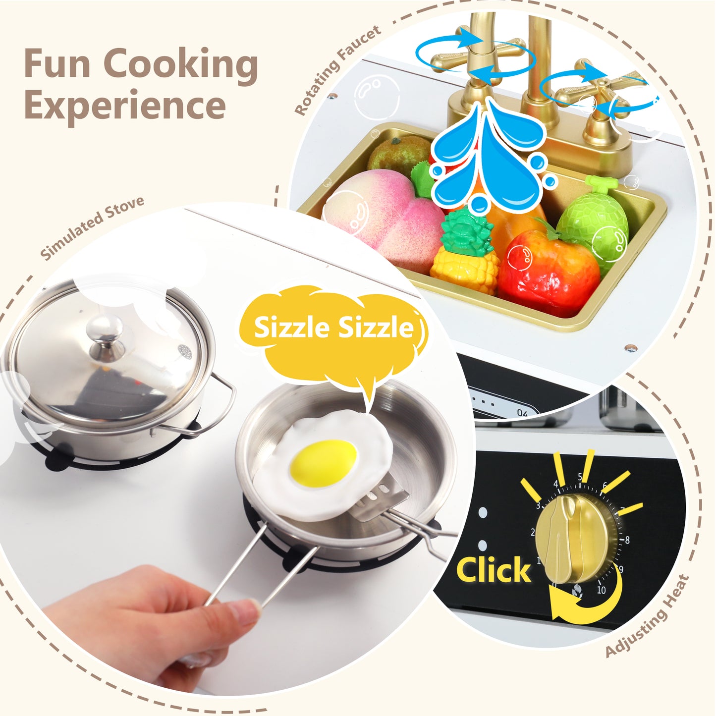 LINLUX Pretend Kids Play Kitchen, Toy Kitchen Playset for Toddler, Wood Kitchen Sets Baby, Black