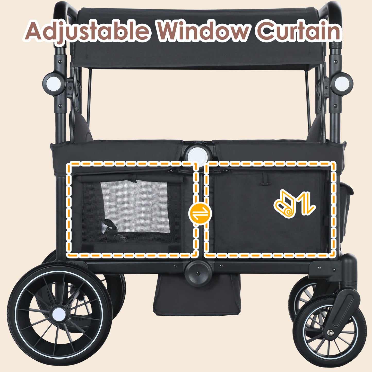 AILEEKISS Collapsible Wagon Stroller for 2 Toddlers with Adjustable Canopy, 44 Pounds, Black