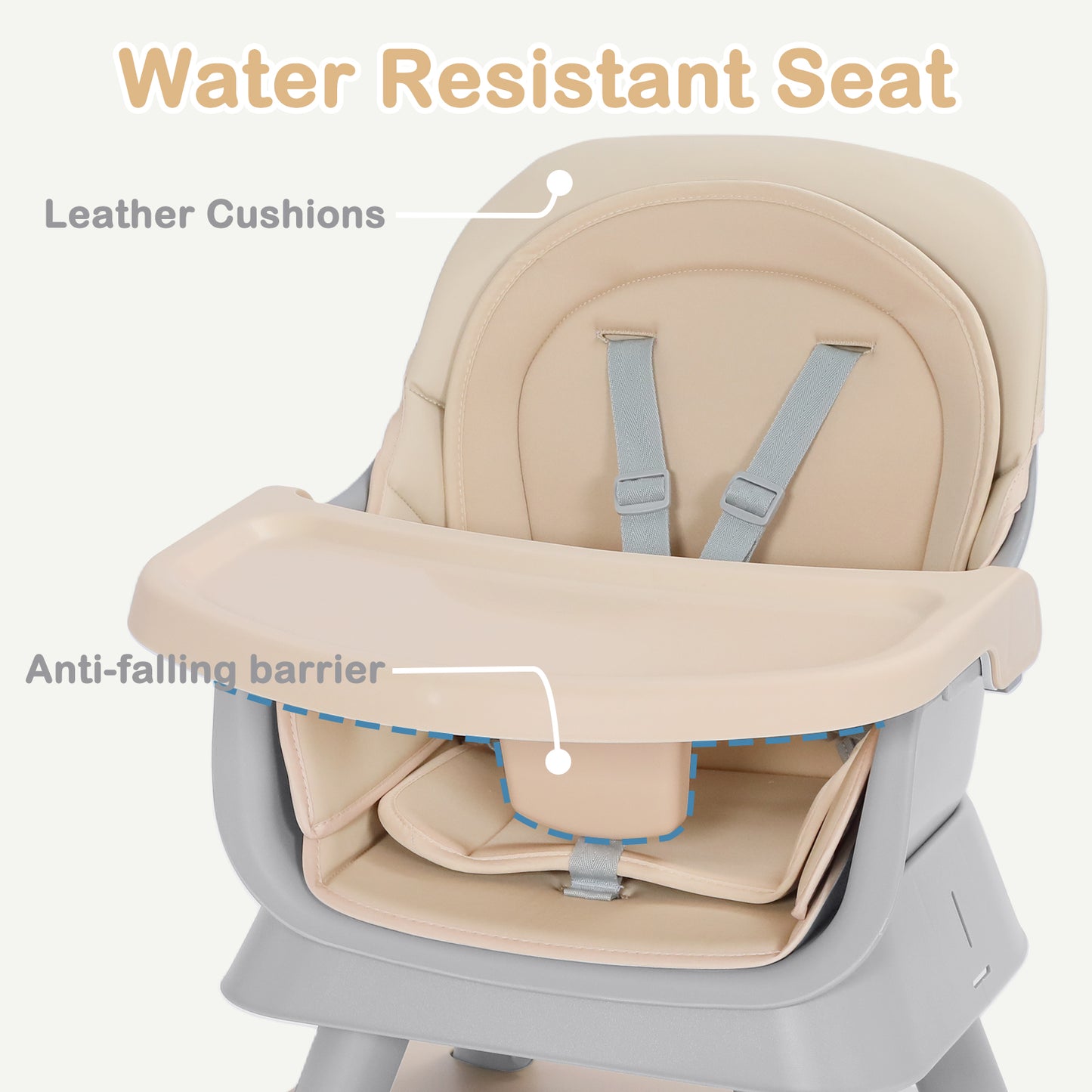 AILEEKISS 8 in 1 Baby High Chair, Toddler Dining Booster Seat for Eating, Khaki