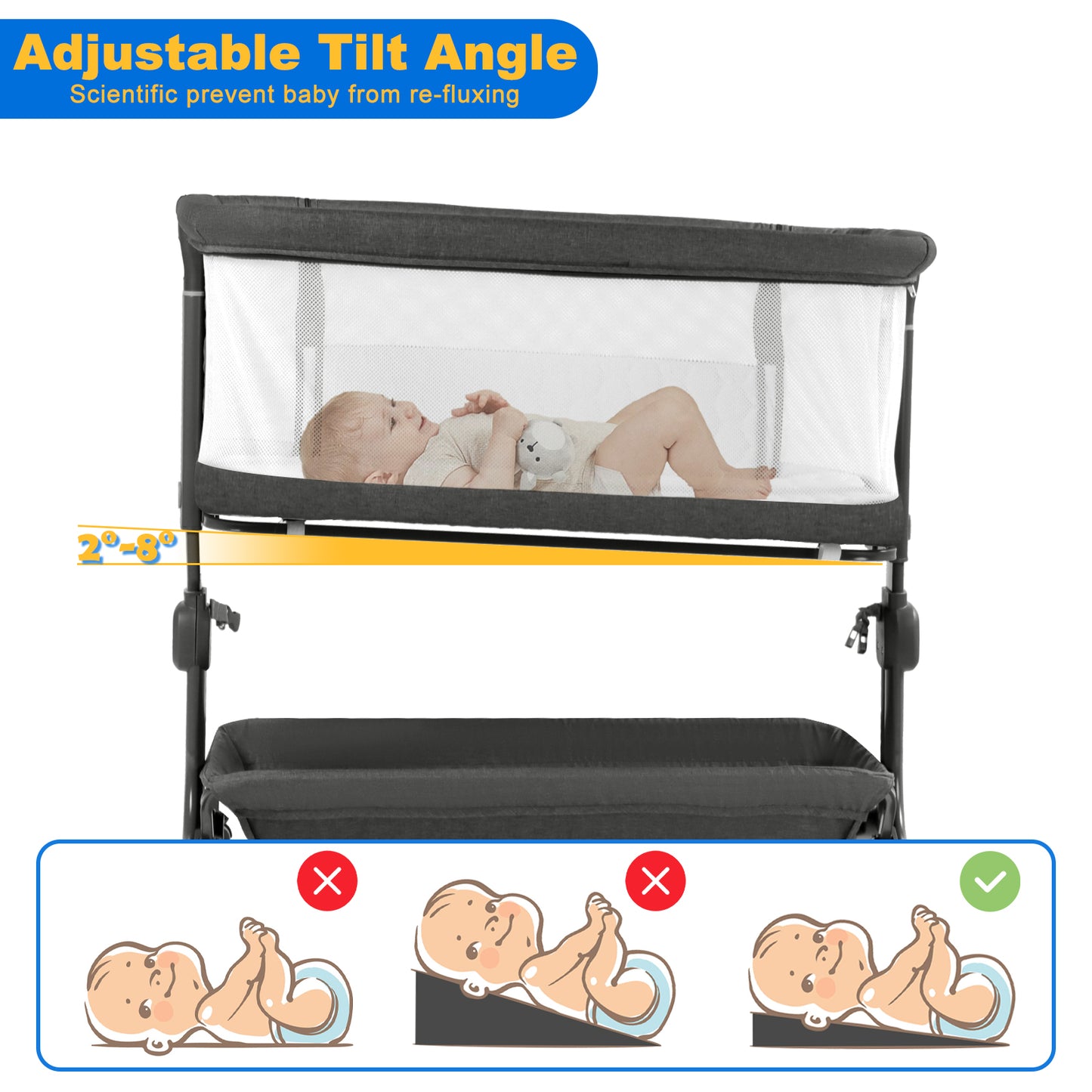 Baby Bassinet Bedside Sleeper with Wheels, Newborn Baby Cribs w/Storage Basket, Grey