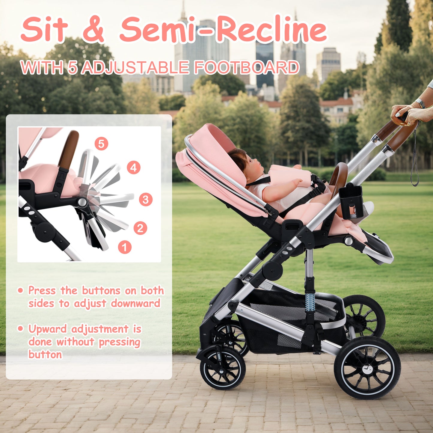 AILEEKISS Convertible Baby Stroller Folding Stroller for Toddler & Unisex Infant Carriage, Pink