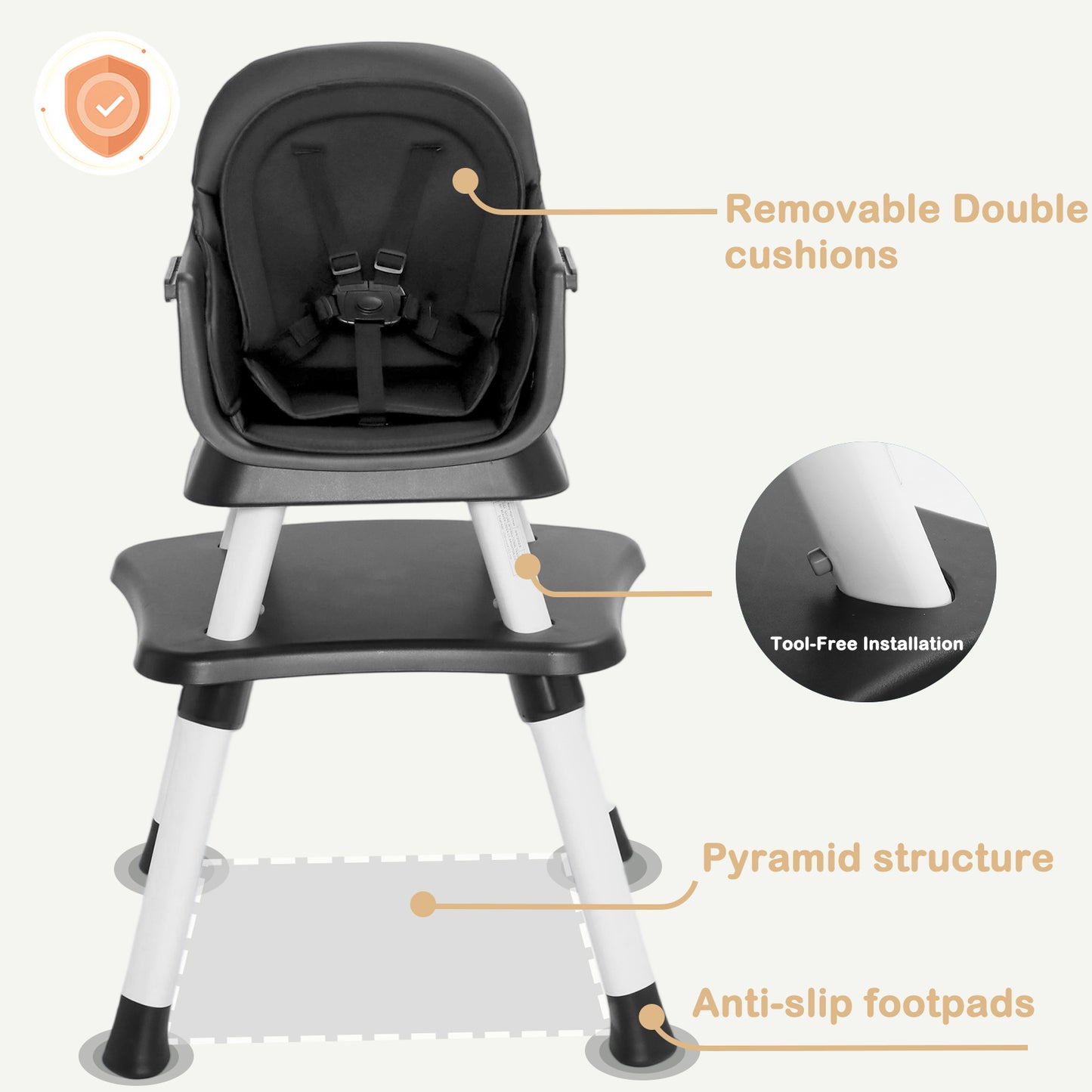 AILEEKISS 8 in 1 Baby High Chair, Toddler Dining Booster Seat for Eating, Black