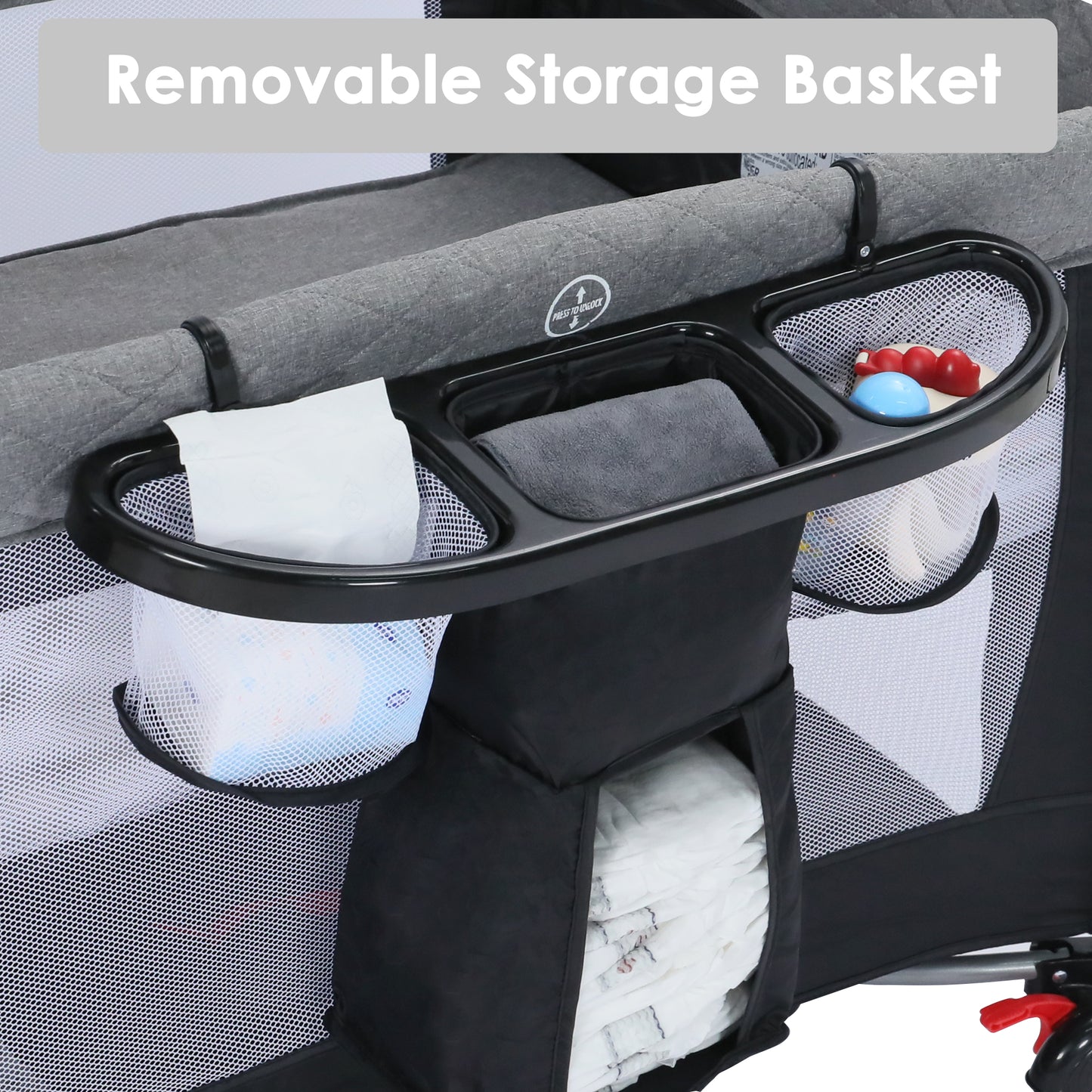 AILEEKISS 4-in-1 Portable Baby Play Yard with Changing Table for Newborn, Grey