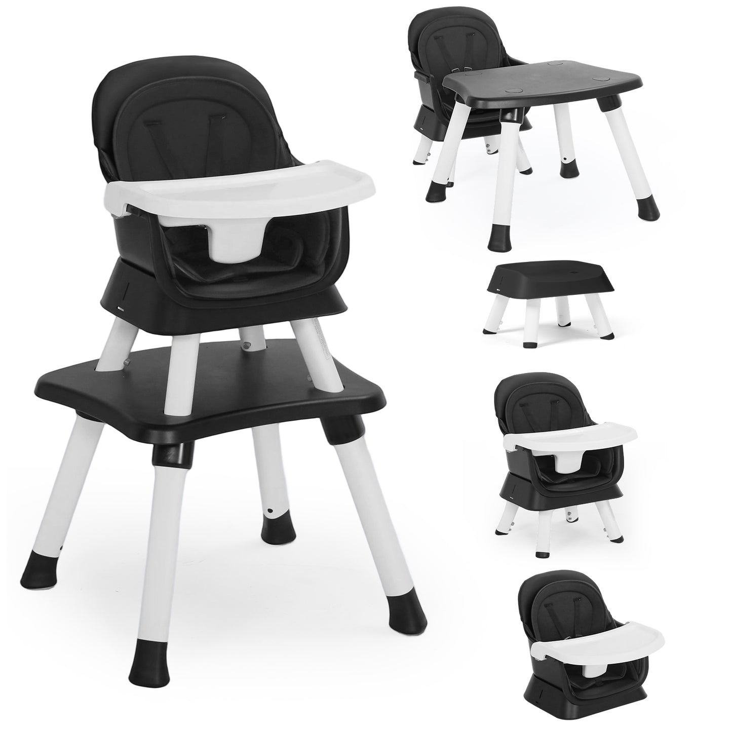 AILEEKISS 8 in 1 Baby High Chair, Toddler Dining Booster Seat for Eating, Black