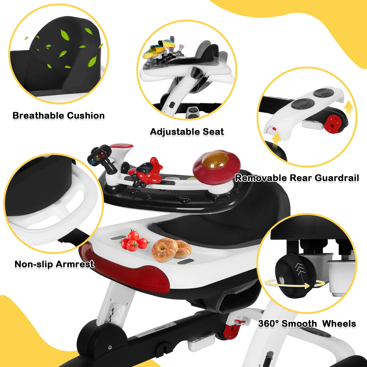 AILEEKISS Baby Walker Activity Center, 5 in 1 Toddler Push Walker Bouncer Combo for Boys Girls, Black
