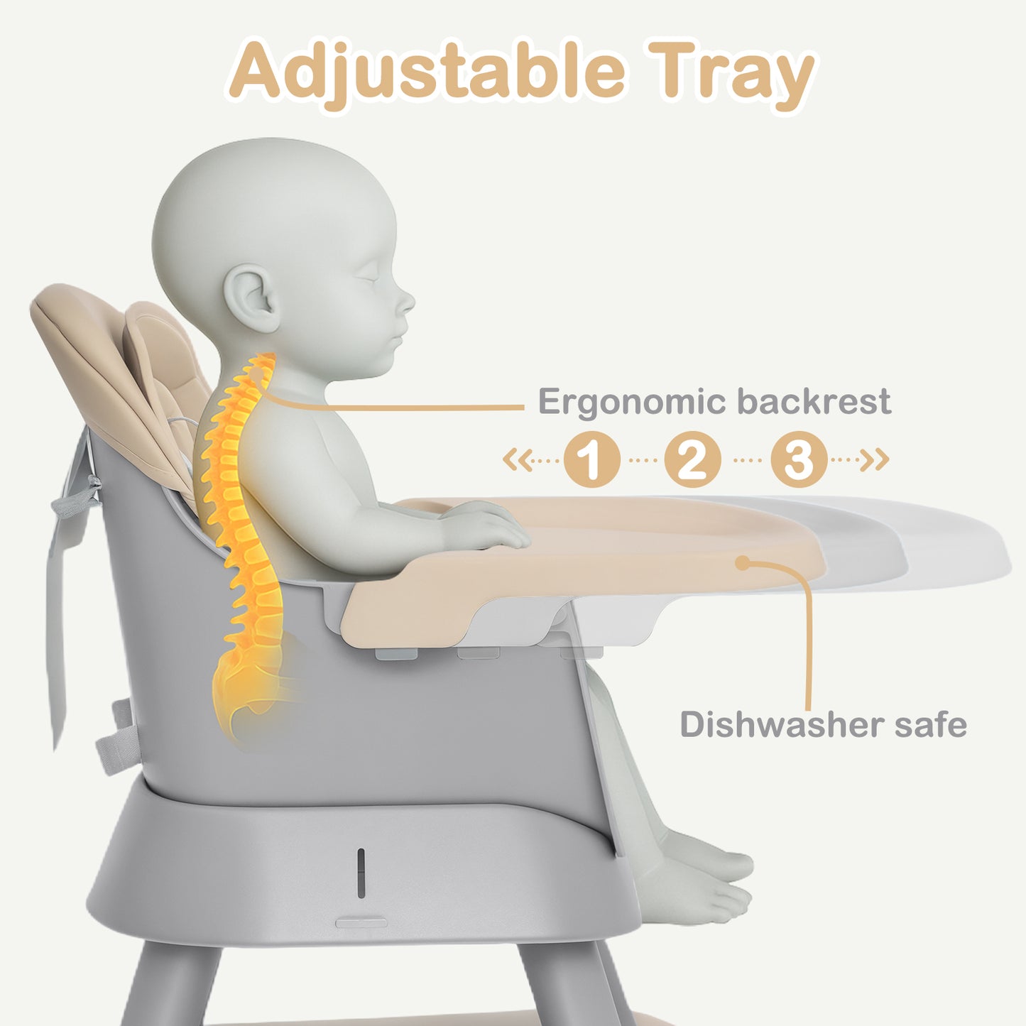 AILEEKISS 8 in 1 Baby High Chair, Toddler Dining Booster Seat for Eating, Khaki