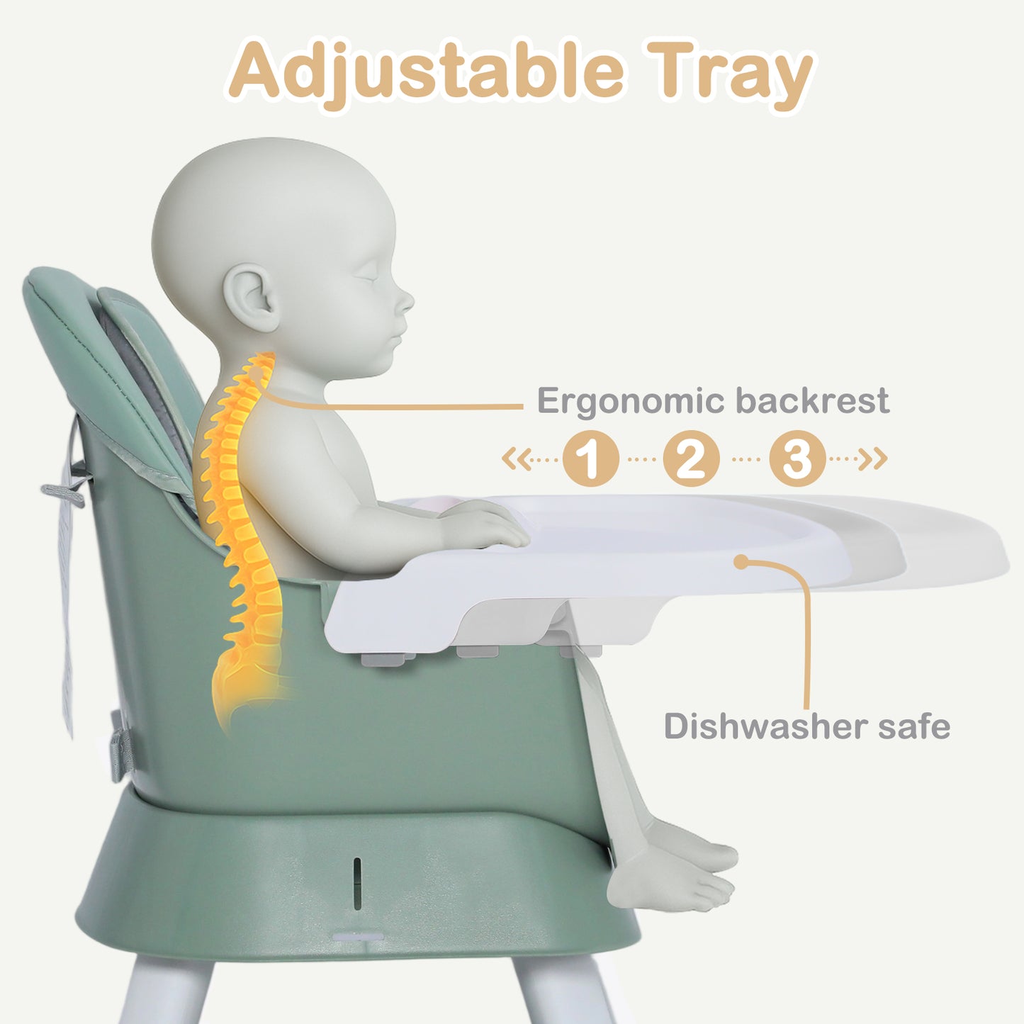 AILEEKISS 8 in 1 Baby High Chair, Toddler Dining Booster Seat for Eating, Green
