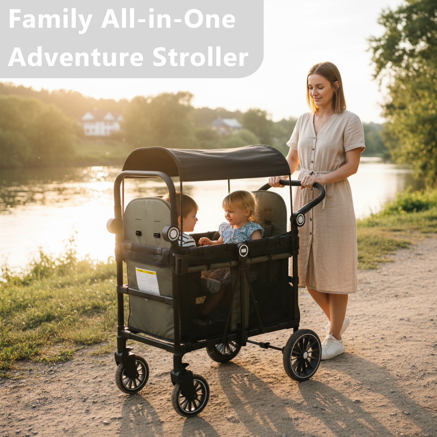 AILEEKISS Stroller Wagon for 2 Toddlers with Canopy, All-Terrain Baby Wagon Stroller,55 Pounds, Green